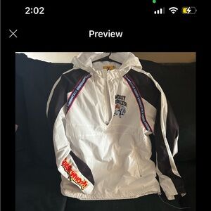 White and Black Windbreaker with Graphic Details